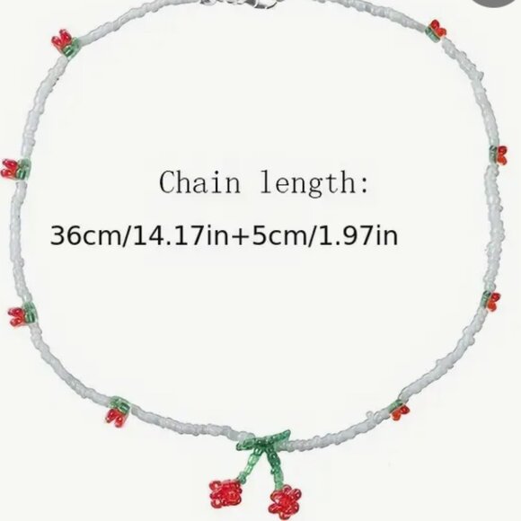 Dainty  Cherry Beaded Necklace - Picture 3 of 4